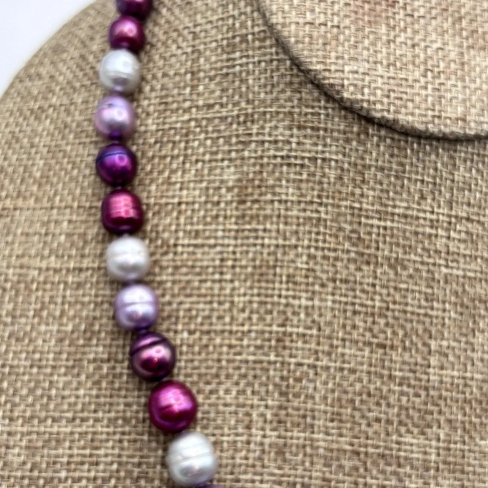 VTG Honora Ringed Pearl Necklace Sterling Clasp Multicolor Purple Berry Gray 18
